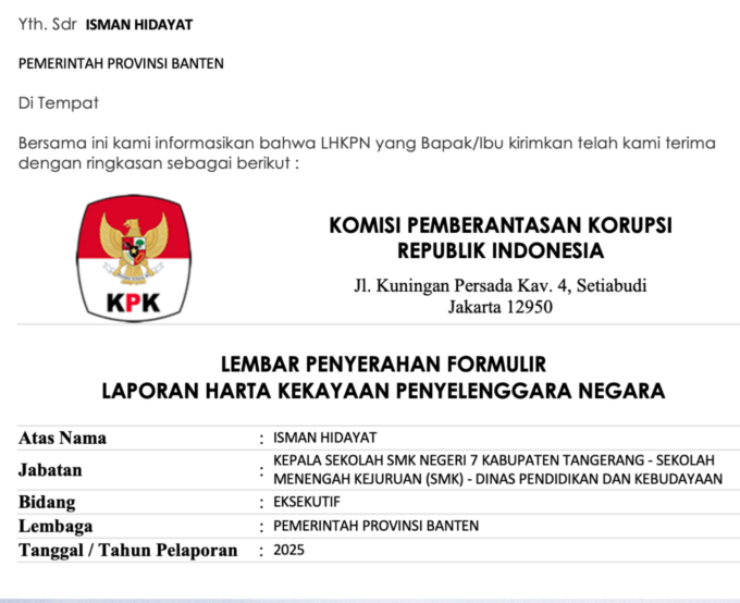Laporan Harta Kekayaan Penyelenggara Negara (LHKPN)